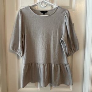 Banana Republic Gray Peplum Top Puff Sleeve Short Sleeve Blouse Medium